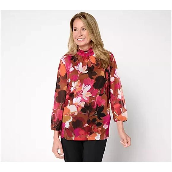 Susan Graver Tops - Susan Graver Printed Mesh Mock-Neck Top and Tank Walnut/Berry M A700418